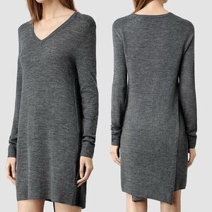 Allsaints 100% Merino Wool Sweater Dress Knit Size 2 Wasson‎ Long Sleeve Minimal